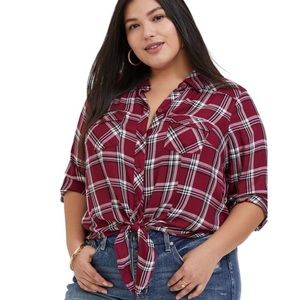Torrid Plaid Blouse Crop Tie Front Size 2X